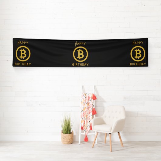 Verjaardag Bitcoin Goud 2.5x12 Vinyl Spandoek (Insitu)