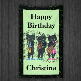 Verjaardag Black Cat Muzikanten Instrumenten Muzie Spandoek