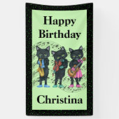 Verjaardag Black Cat Muzikanten Instrumenten Muzie Spandoek (Verticaal)