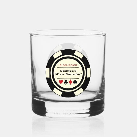 Verjaardag Black Cream Poker Chip Las Vegas Thema Whisky Glas (Voorkant)