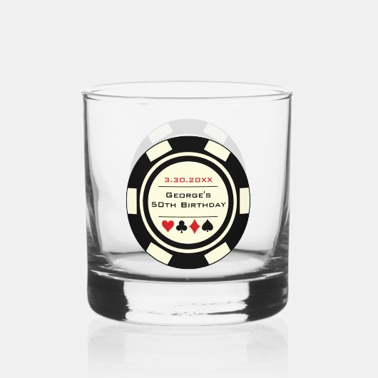 Verjaardag Black Cream Poker Chip Las Vegas Thema Whisky Glas (Achterkant)
