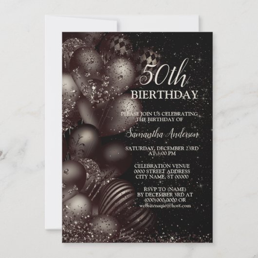 Verjaardag Black Glitter Balloons Sparkle Party Kaart (Voorkant)