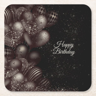 Verjaardag Black Glitter Balloons Sparkle Party Kartonnen Onderzetters