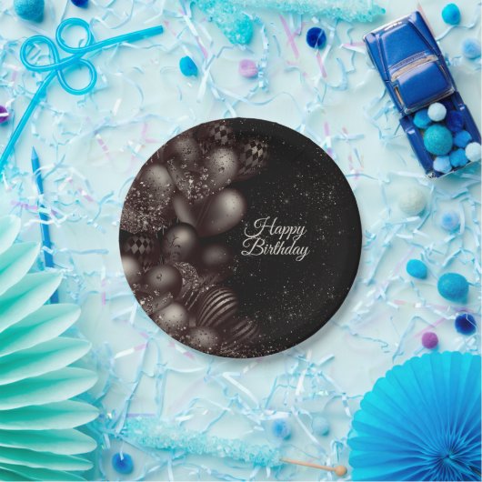 Verjaardag Black Glitter Balloons Sparkle Party Papieren Bordje (Feest)