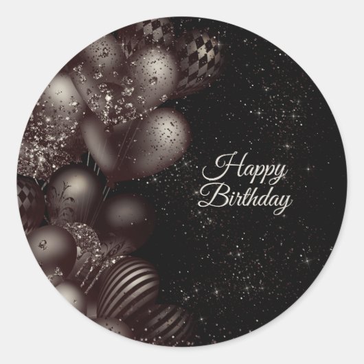 Verjaardag Black Glitter Balloons Sparkle Party Ronde Sticker (Voorkant)