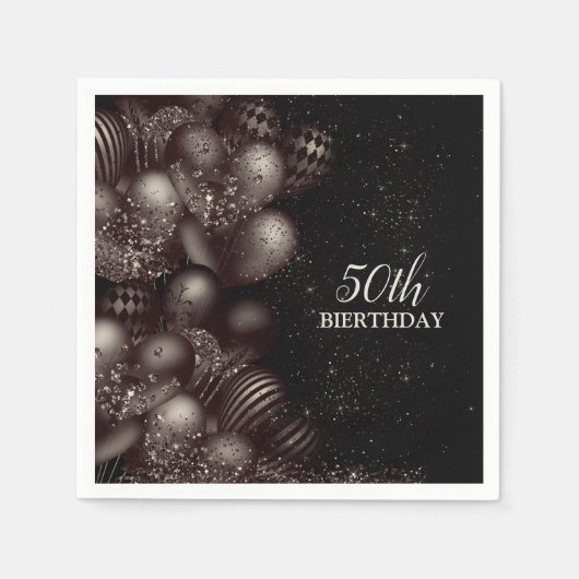 Verjaardag Black Glitter Balloons Sparkle Party Servet (Voorkant)