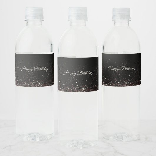 Verjaardag Black Glitter Balloons Sparkle Party Waterfles Etiket (Flessen)