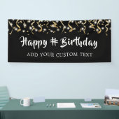 Verjaardag Black Gold Confetti Streamers Personali Spandoek (Beurs)