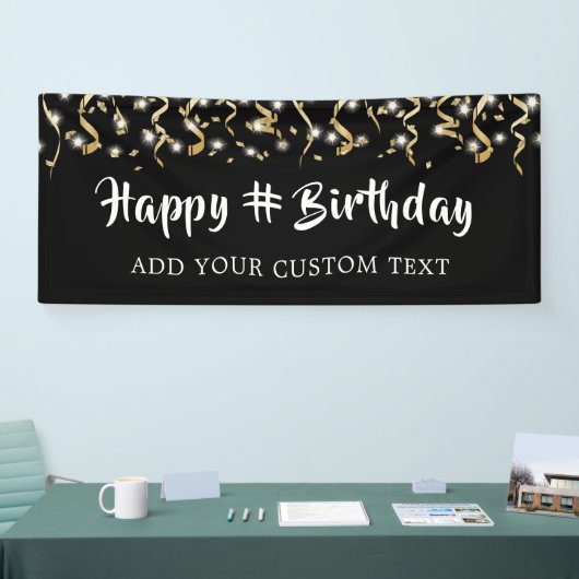 Verjaardag Black Gold Confetti Streamers Personali Spandoek (Beurs)