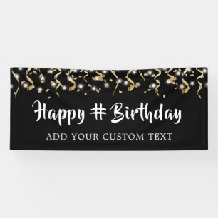 Verjaardag Black Gold Confetti Streamers Personali Spandoek
