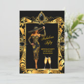 Verjaardag Black Gold Damask Champagne Kaart (Staand voorkant)