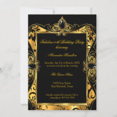 Verjaardag Black Gold Damask Champagne Kaart (Achterkant)