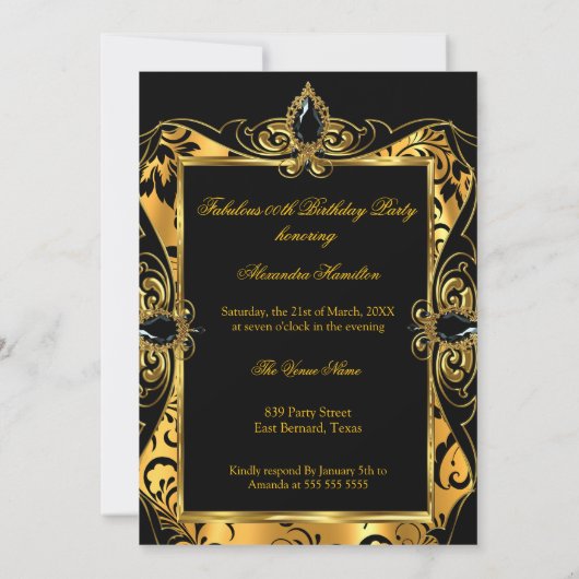 Verjaardag Black Gold Damask Champagne Kaart (Achterkant)