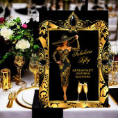 Verjaardag Black Gold Damask Champagne Kaart