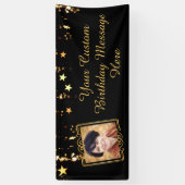 Verjaardag Black Gold Stars Fotoscript Aangepaste  Spandoek (Verticaal)