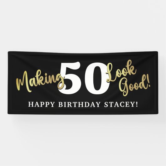 Verjaardag Black Gold waardoor AGE er goed uitziet Spandoek (Horizontaal)