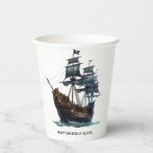 Verjaardag Black Pirate Ship Papieren Bekers (Voorkant)