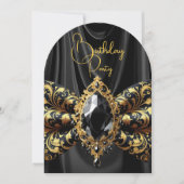 Verjaardag Black Silk Faux Gold Jewel Paisley Kaart (Voorkant)