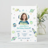 Verjaardag Blastoff Aquarel Ruimte met Afbeelding Kaart (Staand voorkant)