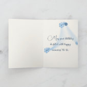 Verjaardag Blauw Bloem op Ivoor Abstract Kaart (Binnen)