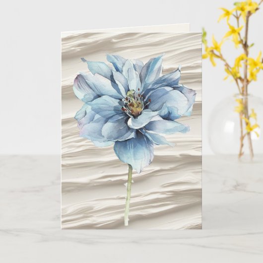 Verjaardag Blauw Bloem op Ivoor Abstract Kaart (Gele Bloem)