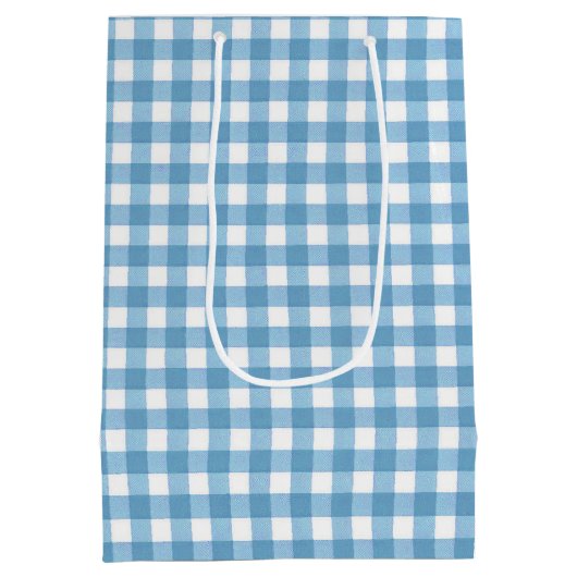 Verjaardag Blauw en Wit Gingham Medium Cadeauzakje (Achterkant)
