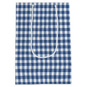 Verjaardag Blauw en Wit Gingham Medium Cadeauzakje (Achterkant)