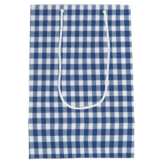 Verjaardag Blauw en Wit Gingham Medium Cadeauzakje (Achterkant)
