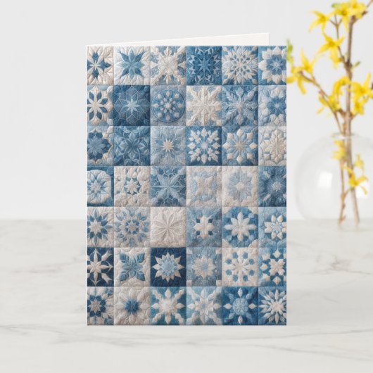 Verjaardag Blauw en Wit Sneeuwvlokdekbed Kaart (Gele Bloem)