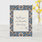 Verjaardag Blauw Hond Afdruk Quilt Patroon Kaart (Gele Bloem)