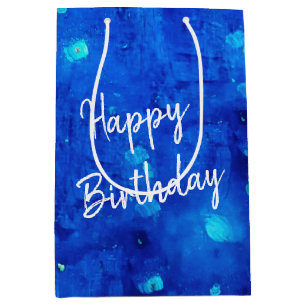 Verjaardag Blauw Neon Buitenruimte  Medium Cadeauzakje