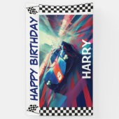 VERJAARDAG BLAUW RACEAUTO BANNER (Verticaal)