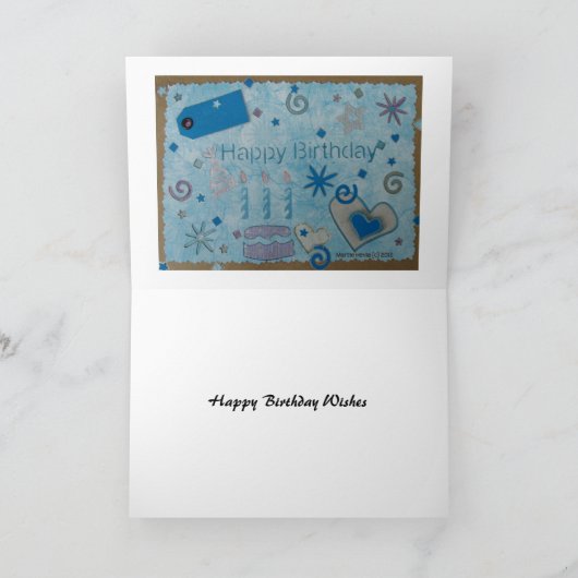 Verjaardag - Blauw - Scrapbook Kaart (Binnen)