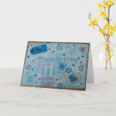 Verjaardag - Blauw - Scrapbook Kaart (Gele Bloem)