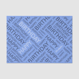 Verjaardag blauw typografisch gepersonaliseerd tissuepapier