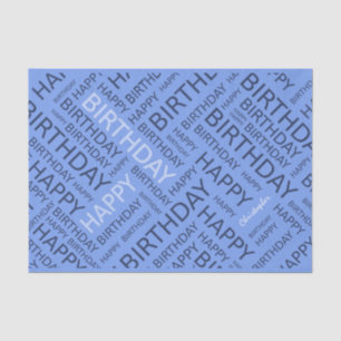 Verjaardag blauw typografisch gepersonaliseerd tissuepapier