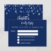 Verjaardag blauw wit confetti party RSVP kaart (Voorkant / Achterkant)