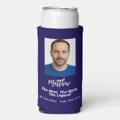 Verjaardag blauw wit foto man mythe legende seltzer blikjeskoeler (Seltzer Voorkant)