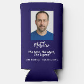 Verjaardag blauw wit foto man mythe legende seltzer blikjeskoeler (Achterkant)