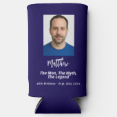 Verjaardag blauw wit foto man mythe legende seltzer blikjeskoeler (Voorkant)