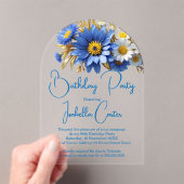  Verjaardag Blauw Wit Gouden Bloemen Acryl Uitnodigingen (Insitu (Draagbaar))