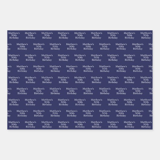 Verjaardag blauw wit naam script minimalist inpakpapier vel (Voorkant)