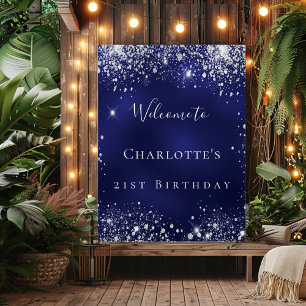 Verjaardag blauw zilveren glitter feestelijke verw perfect poster