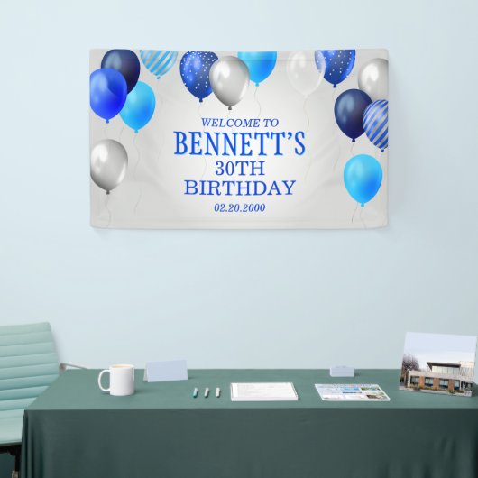 Verjaardag Blauwe Ballonnen Banner (Beurs)