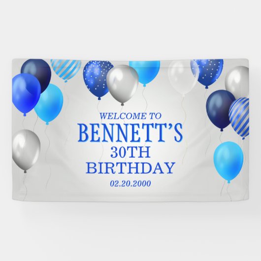 Verjaardag Blauwe Ballonnen Banner (Horizontaal)