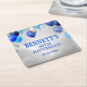 Verjaardag blauwe ballonnen servetten kartonnen onderzetters (Schuin)