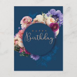 Verjaardag blauwe bloemen briefkaart
