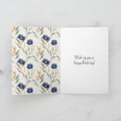 Verjaardag Blauwe Bloemen Kaart (Binnen)