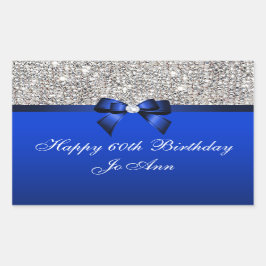 Verjaardag Blauwe Boog Zilveren Sequins Rechthoekige Sticker