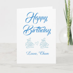 verjaardag blauwe cake hart naam liefde pastel kaart